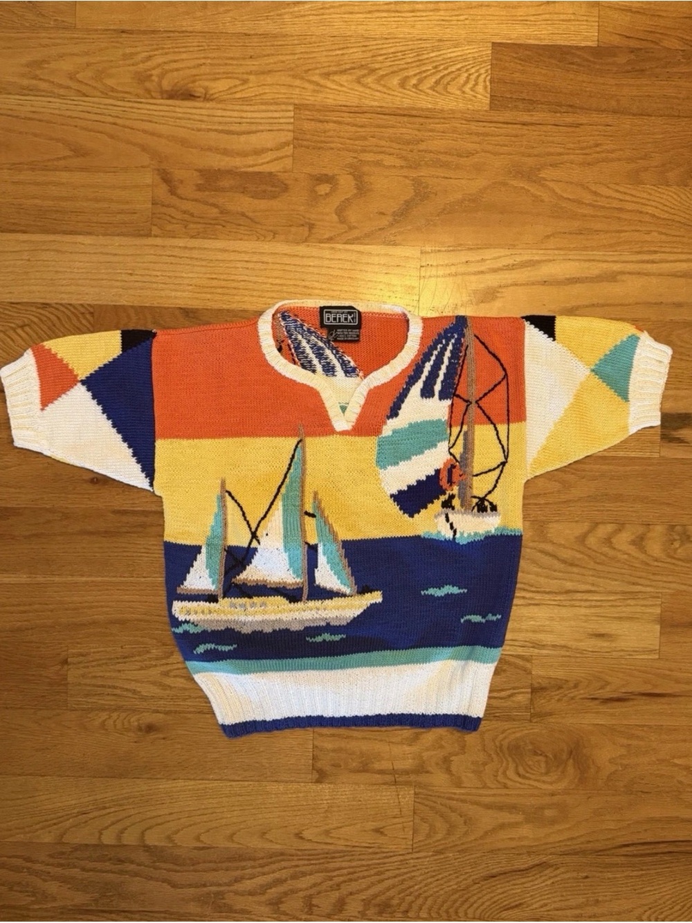 Vintage Berek Nautical Sailboat Sunset Knit Sweater Large